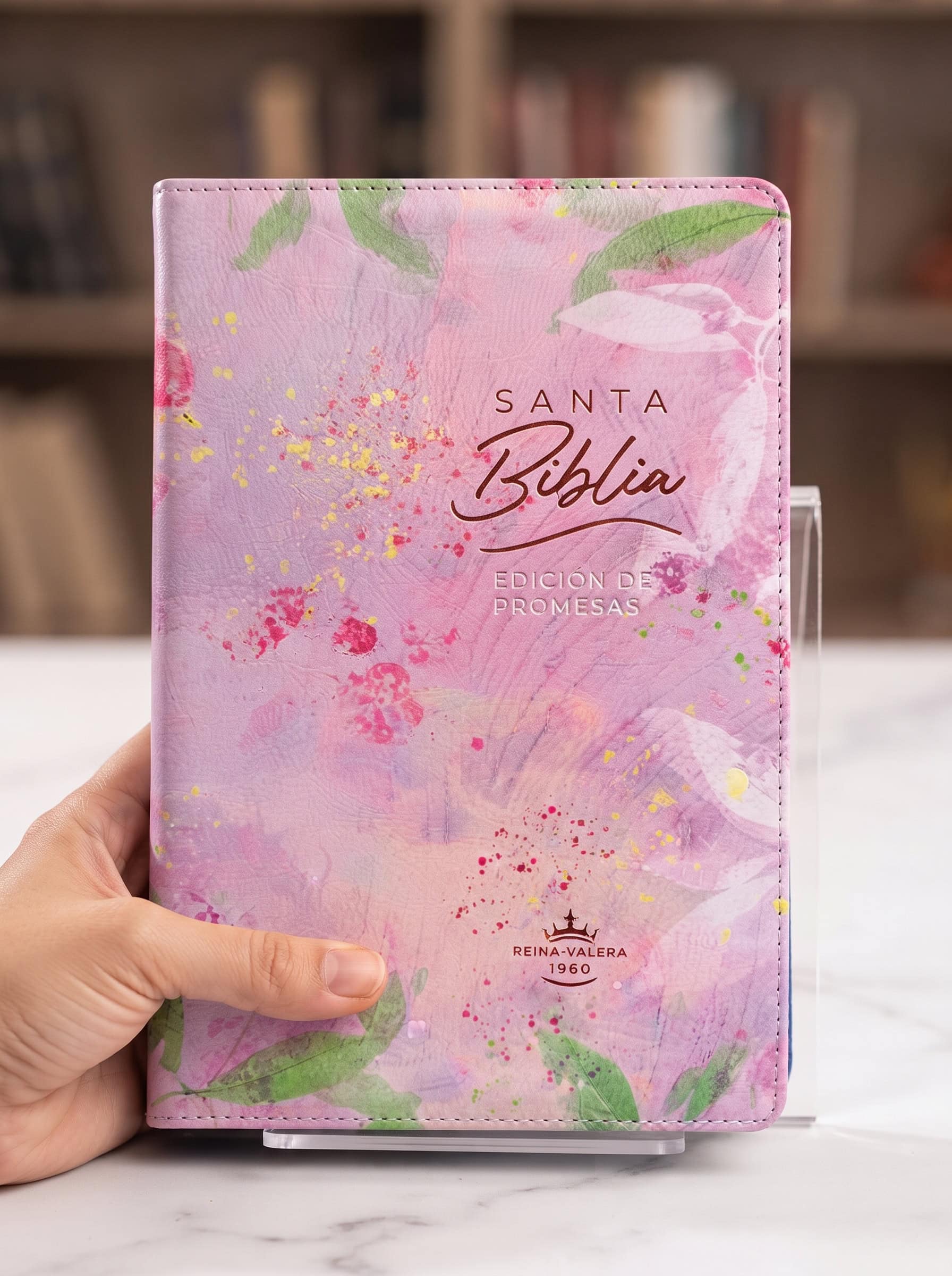 Santa Biblia de Promesas Reina-Valera 1960  Letra Gigante - 13 Ptos. Piel Especial c/Índice y Cierre / Floral / Lila /